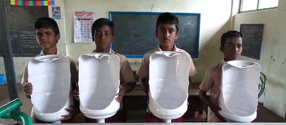 crgunitedstates's tweet photo. Trichy Government school students design urinals out of waste plastic bottles!

Ill-equipped toilets in government schools motivated the innovation.

Innovation made the students win a Rs 50,000 cash prize.

Take a minute and Congrats these young talents.. 💜💐🙌   Jai Hind 🇮🇳 https://t.co/jpR7TqxBSR