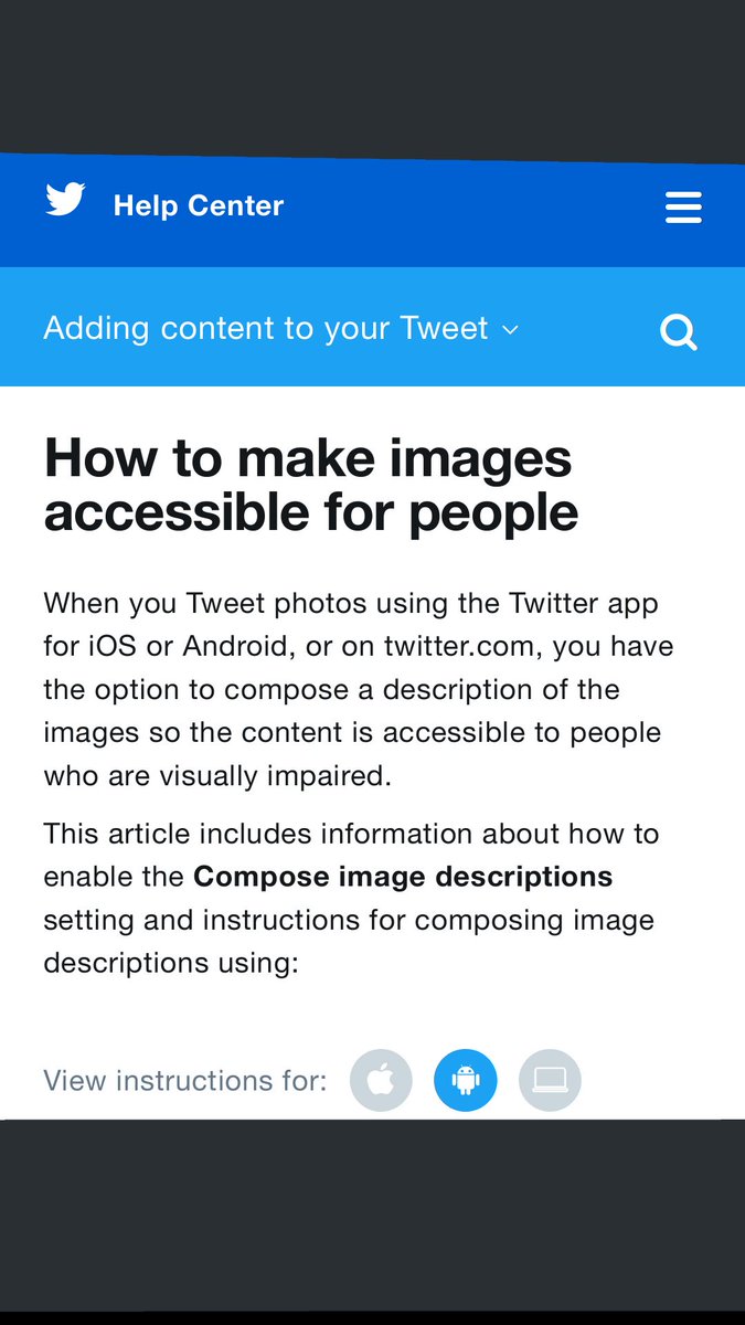 Twitter Help page on how to make images accessible for everyone.