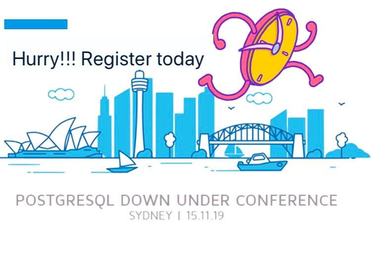 PGDownUnder's tweet photo. #PGDU2019 schedule has been published! https://t.co/4MjQLwjGdf Donβt miss out and Get your early bird ticket now! #PostgreSQL #Australia #opensource @2ndQuad @EDBPostgres @FujitsuPostgres @amplifypostgres @PostgreSQL πππ https://t.co/KEnti9V1sI