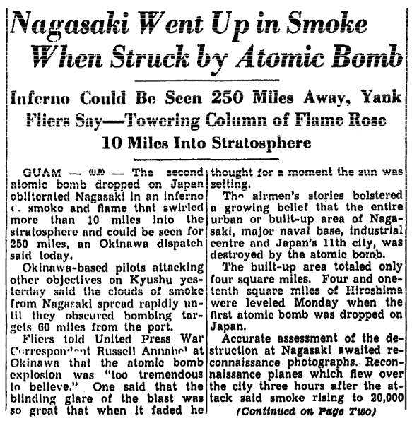 searchlights_sg's tweet photo. A second atomic bomb was dropped on Japan, surely they must see reason and surrender before more of this horrendous loss of life takes place on both sides. #Jack #WW2 https://t.co/SJd9i57OYE