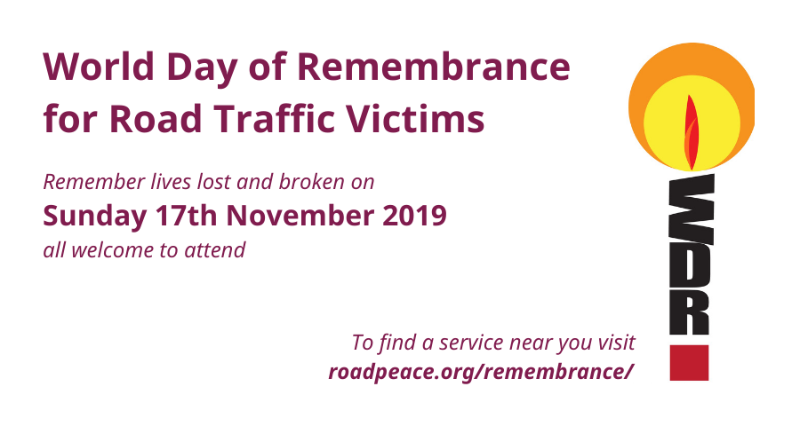 RoadPeace's tweet photo. Join us on Sunday 17th November for World Day of Remembrance. All are welcome. It is an opportunity to remember lives lost and broken on our roads, and meet others who have been affected. Head to our website to find a service near you. https://t.co/9yioBIdjh5 https://t.co/Lmsq4Djeal
