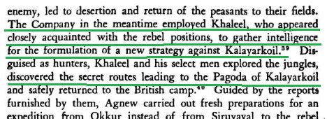 But, we should remember that there is this very interesting (and sad) backstabbing incident, that led to the downfall of the Kalaiyaar-koil ('Abode of the Bull Temple') - the strong capital/fort of the Marudhu brothers. Weep.One Mohammed Khaleel was of great help to the Brits.