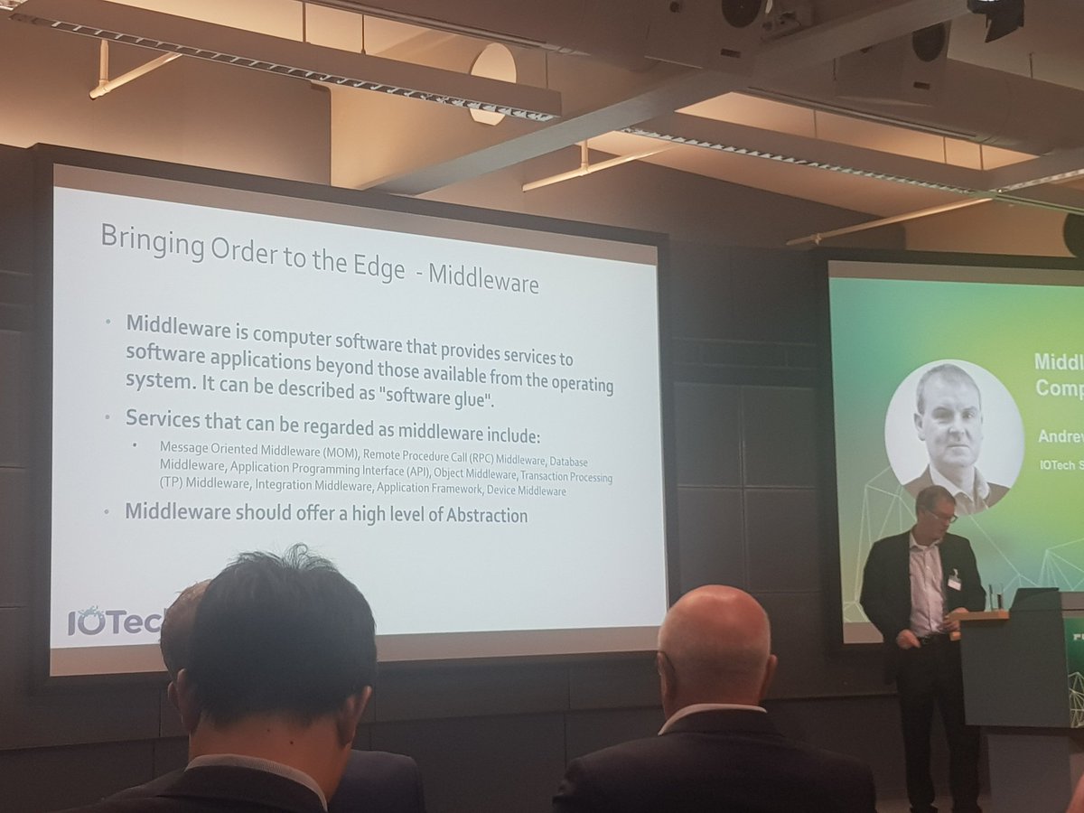 mobile_n_games's tweet image. Andrew Foster explaining the Middleware Layer for IoT Edge Computing @fraunhoferfokus --> @EdgeXFoundry designed for (soft) realtime applications --> data persistence (an edge database) is an important part - and we're happy that #ObjectBox fully supports #EdgeX 😊
