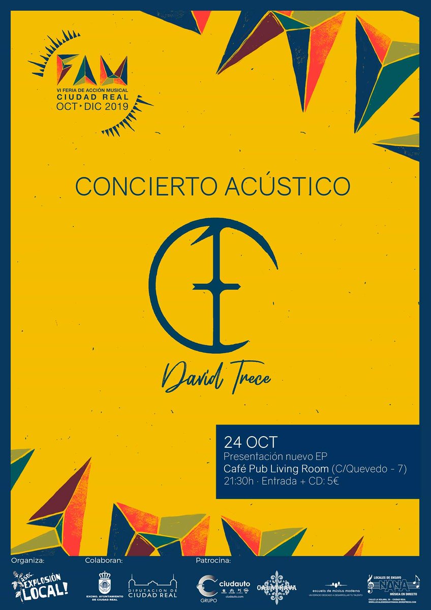 David Trece en acústico
Jueves 24,  21:30h
Entrada + CD 5€
Café pub living room

Toda la info del concierto aquí  👇

facebook.com/events/4865781…

Apoya la música en directo! 
Apoya a los músicos de tu ciudad!