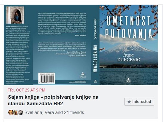 IvanaGeisha's tweet photo. VIDIMO SE NA SAJMU KNJIGA! Potpisivanje-predstavljanje knjige: petak, 25. X, od 17 h, štand Samizdat B92
BELGRADE INTERNATIONAL BOOK FAIR - promotion &amp; signing of my book, Friday, October 25 / 5 - 7 pm
@SajamKnjiga @BeogradskiSajam @MehmetAlagozTK @Knjizare_Vulkan @Delfi_knjizare https://t.co/WrSOHdkduC