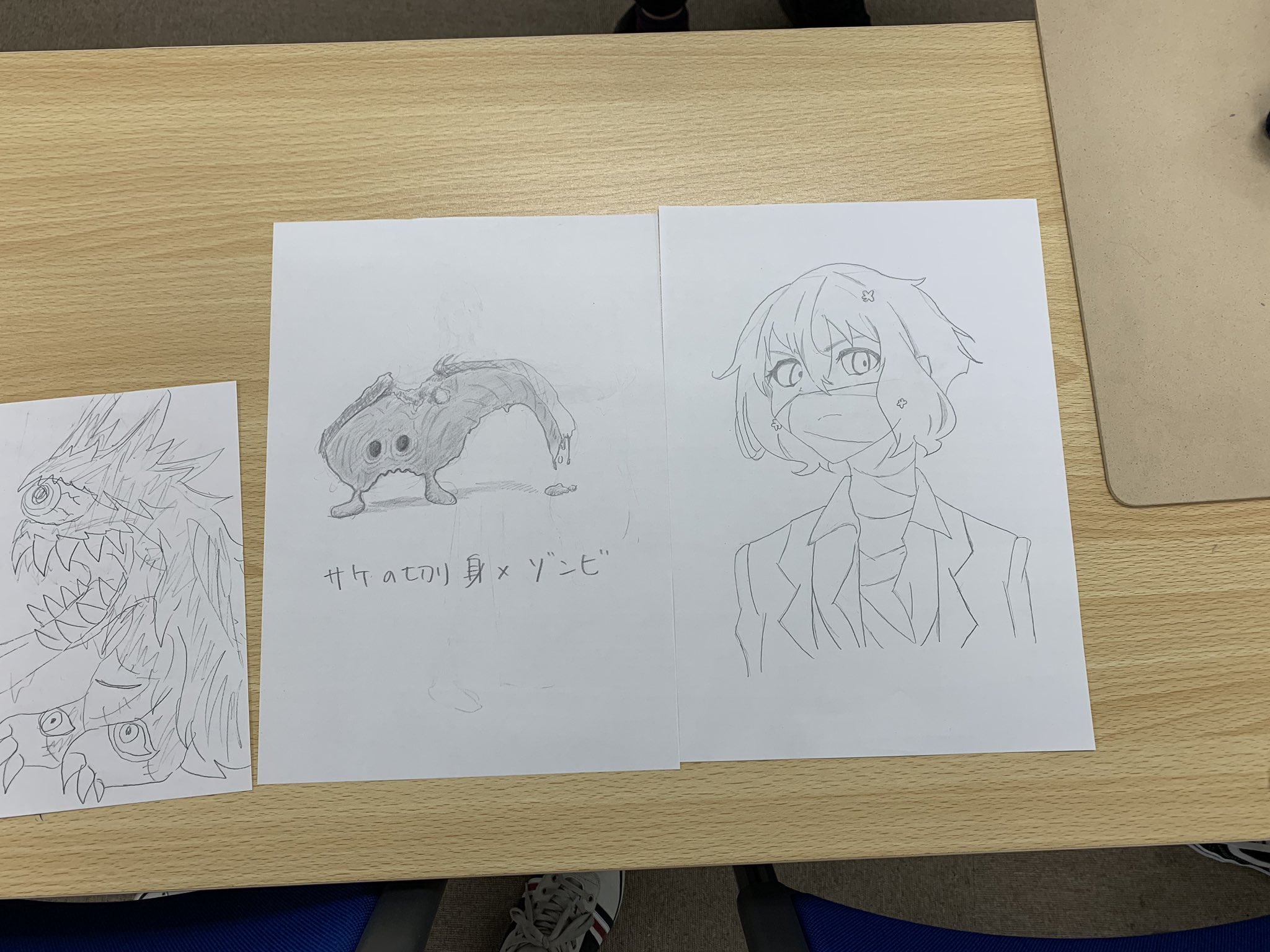 ヒロノブ 佐賀の似顔絵師 در توییتر 今日のktcのイラストの授業は ハロウィン間近ということで いろんなゾンビを作ろう ゾンビっぽくないものをゾンビ化しようと考えたサケの切り身のゾンビだけど Kirimiちゃんとモロかぶりを後から気付いて恥ずかしいです