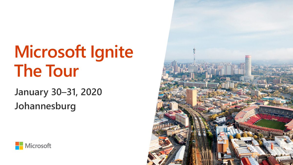 events_msft's tweet photo. #MSIgniteTheTour is coming to Johannesburg. Join us for free technical training, learn new ways to code, and discover how to optimize for the cloud. Register now: https://t.co/V02PU1zPfw https://t.co/5HNOn0MInq