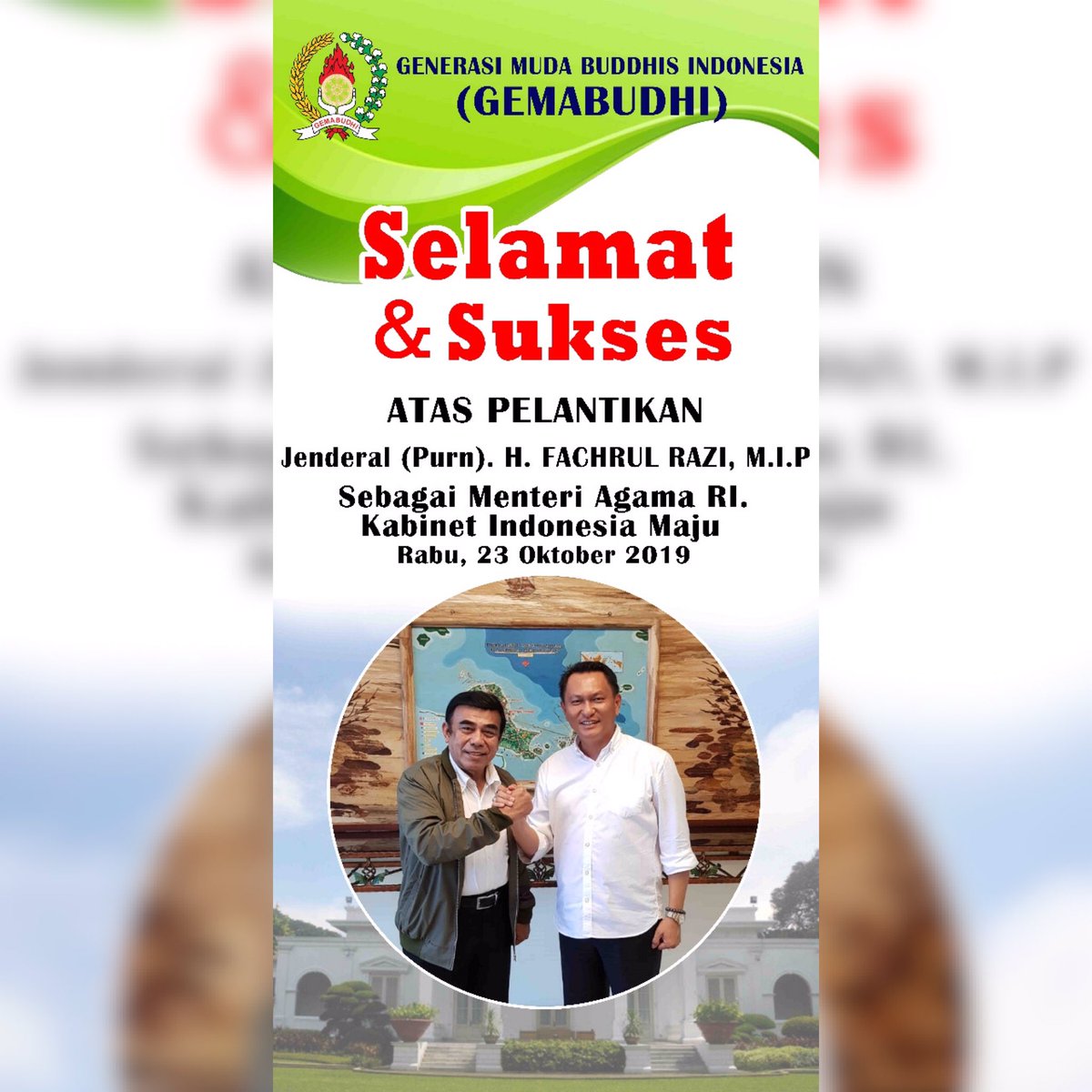 Selamat Atas Pelantikan Jend (Purn) H. Fachrul Razi Sebagai Menteri Agama di #KabinetIndonesiaMaju 🙏🏼 <a href="/bimas_buddha/">Bimas Buddha</a> #Gemabudhi <a href="/Kemenag_RI/">Kementerian Agama RI</a> #Buddha
