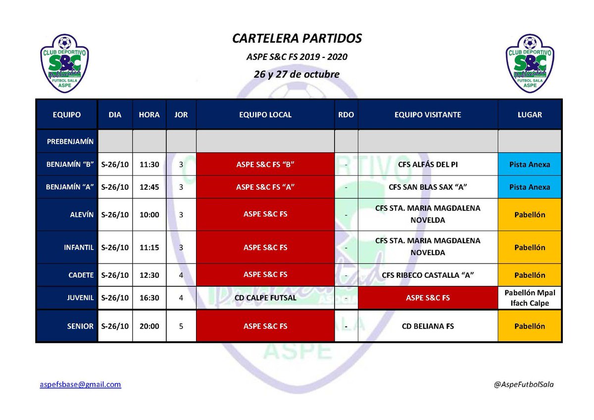 AspeFutbolSala's tweet photo. Ya los tenemos aquí, los horarios de este fin de semana.
Hay predominio de partidos como locales, destacando nuestro senior Sábado a las 20.00.
El juvenil será el único rival que se desplazará este fin de semana.
#YOSICREO #VAMOSASPE https://t.co/kftDnjtGlB