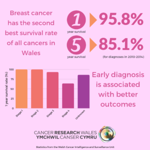 Breast Cancer is the most commonly diagnosed type of cancer in Wales. Every day, 7 women in Wales are diagnosed with breast cancer, meaning it accounts for around one quarter of all female cancer cases: bit.ly/2Pesash