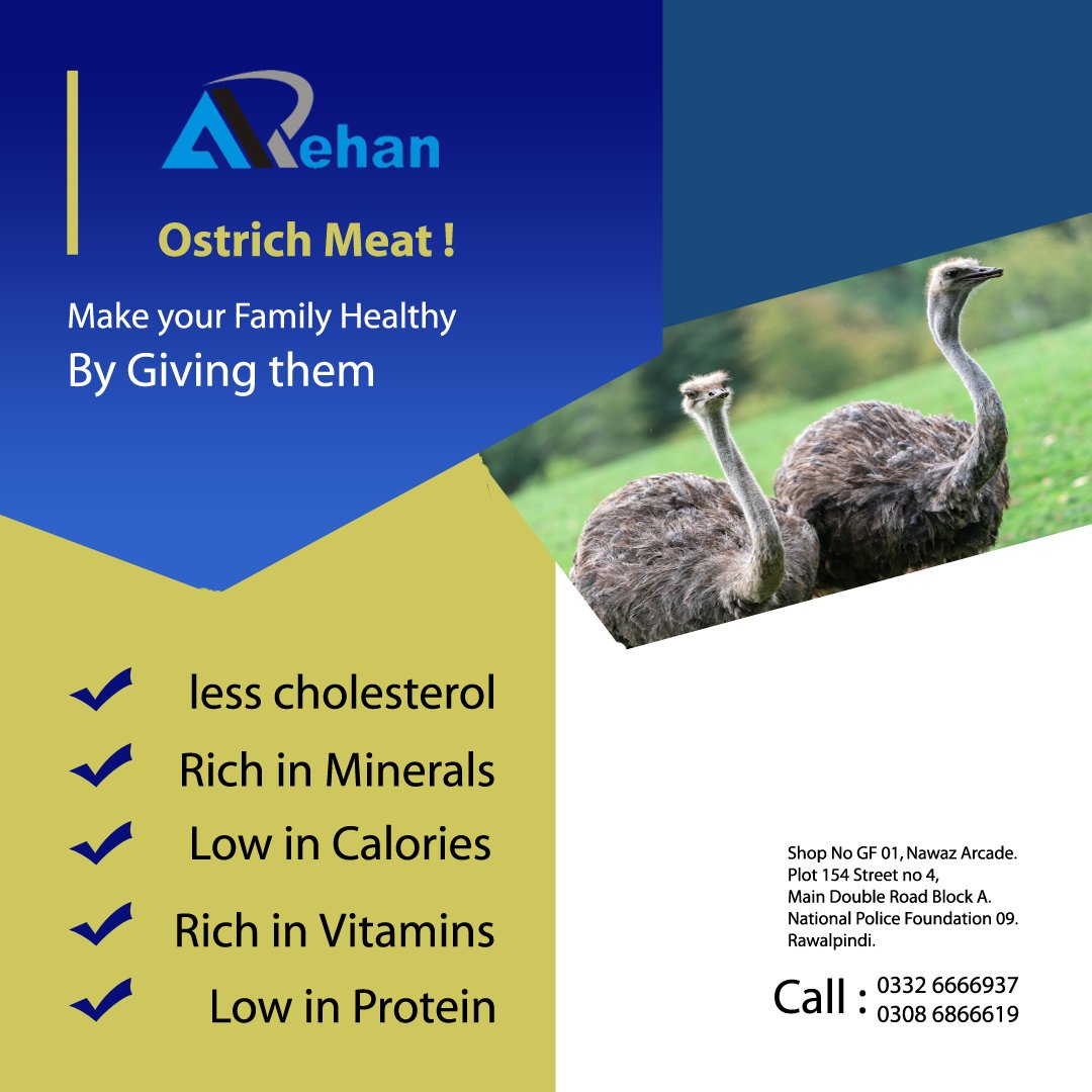 ArehanM's tweet photo. 🌟🌟🌟 Benefits of ostrich meat:
⌛️ Very low in fat and has a small amount of cholesterol.
⌛️Good source of iron.
⌛️Rich in Zinc.
⌛️Sufficient calcium content and is very rich in vitamins B6 and B12.
⌛️Low calorie content per portion compared to other animal protein sources. https://t.co/hilJSsHGGE