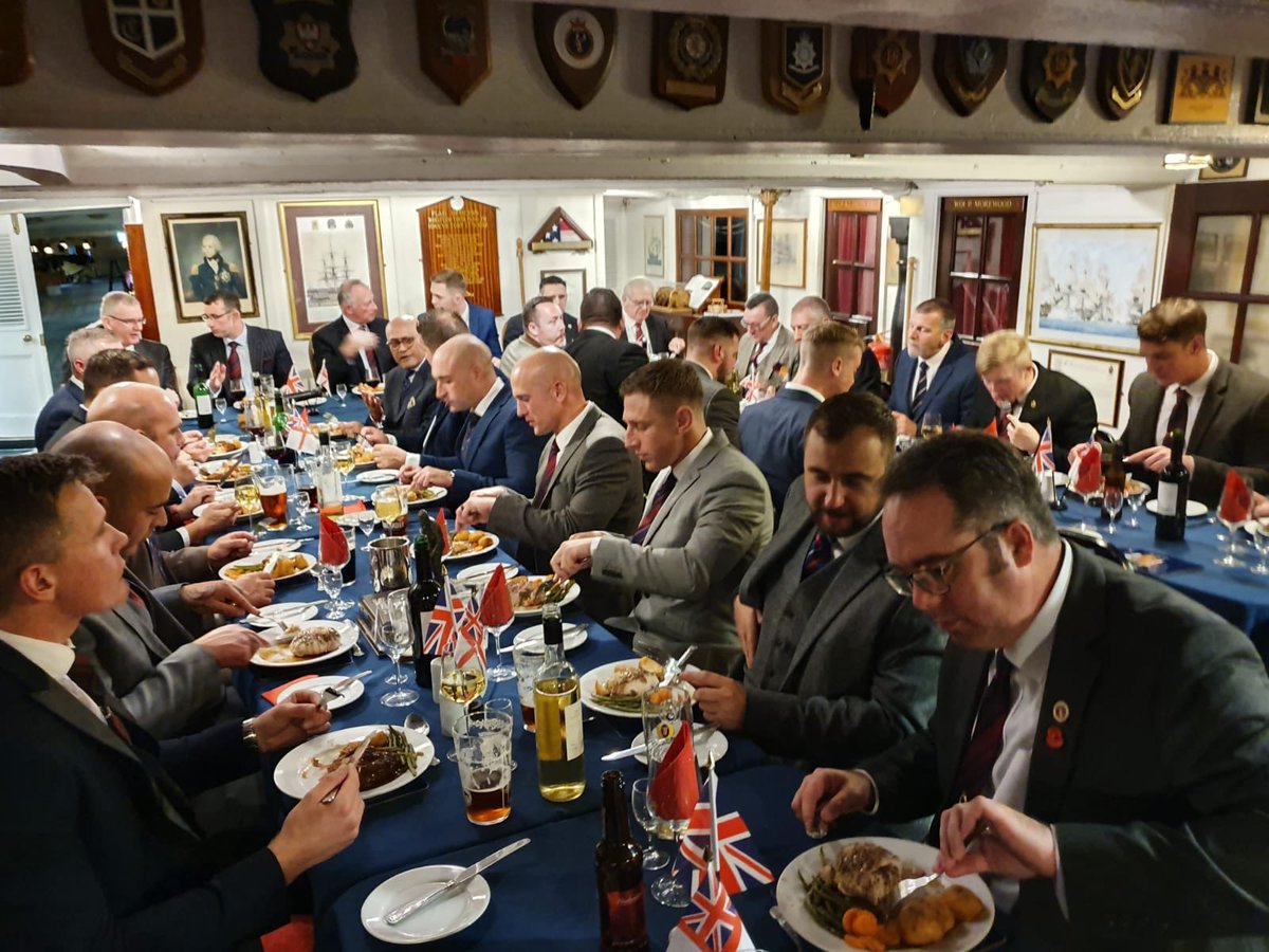 REFieldGun's tweet photo. The first annual Royal Engineers Field Gun dinner on board the exclusive HMS Victory. Half Colours ties were presented to 8 individuals for their commitment over the last 5 years.
A huge thanks to our Field Gun Officer, WO1 (soon to be Captain) Ally McMillan for a great evening. https://t.co/o77jatvcsl