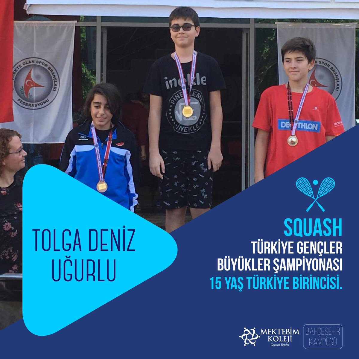Bahçeşehir Kampüsümüzün öğrencisi Tolga Deniz Uğurlu, Türkiye Squash Federasyonu tarafından düzenlenen Türkiye Gençler ve Büyükler Şampiyonası 15 yaş grubunda Türkiye birincisi olmuştur. Öğrencimizi tebrik eder, başarılarının devamını dileriz.
#Mektebim
#GelecekBenim