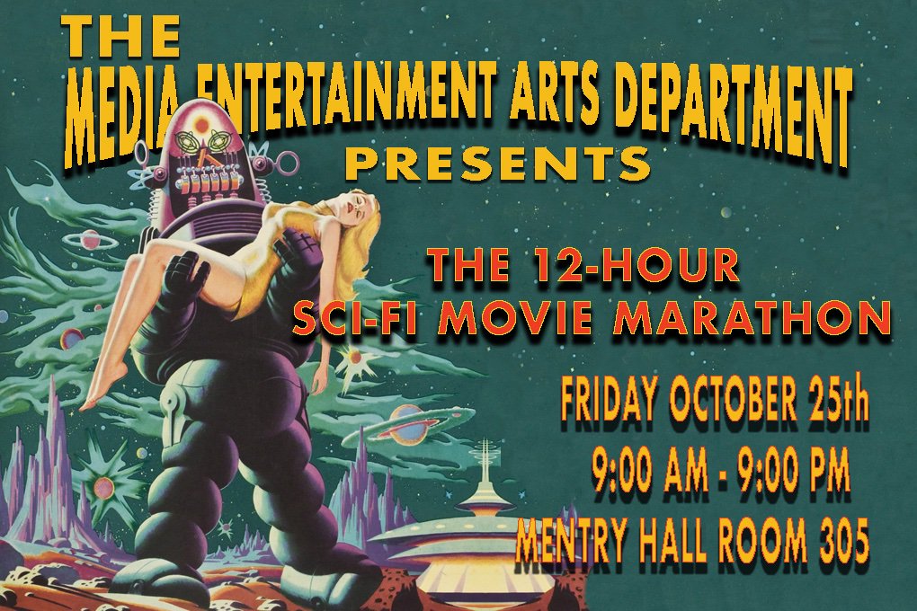 cocscreenwriter's tweet photo. Make plans to attend our 12-Hour Sci Fi Movie Marathon this Friday the 25th. 9AM - 9PM  7 Classic Sci Fi Movies. Mentry Hall at COC. Room 305. FREE!  These are the Sci Fi Movies you've been looking for. https://t.co/XDqYfnlMmh