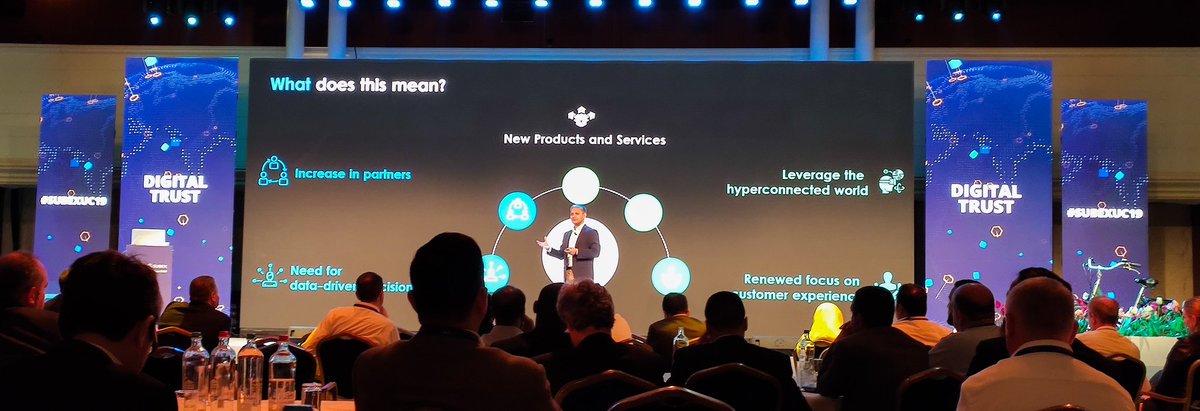 Vinod Kumar <a href="/VinodKPad/">Vinod Kumar</a> on stage talking about Digital Trust and how Subex is gearing up to work with our customers and partners on it #SubexUC19