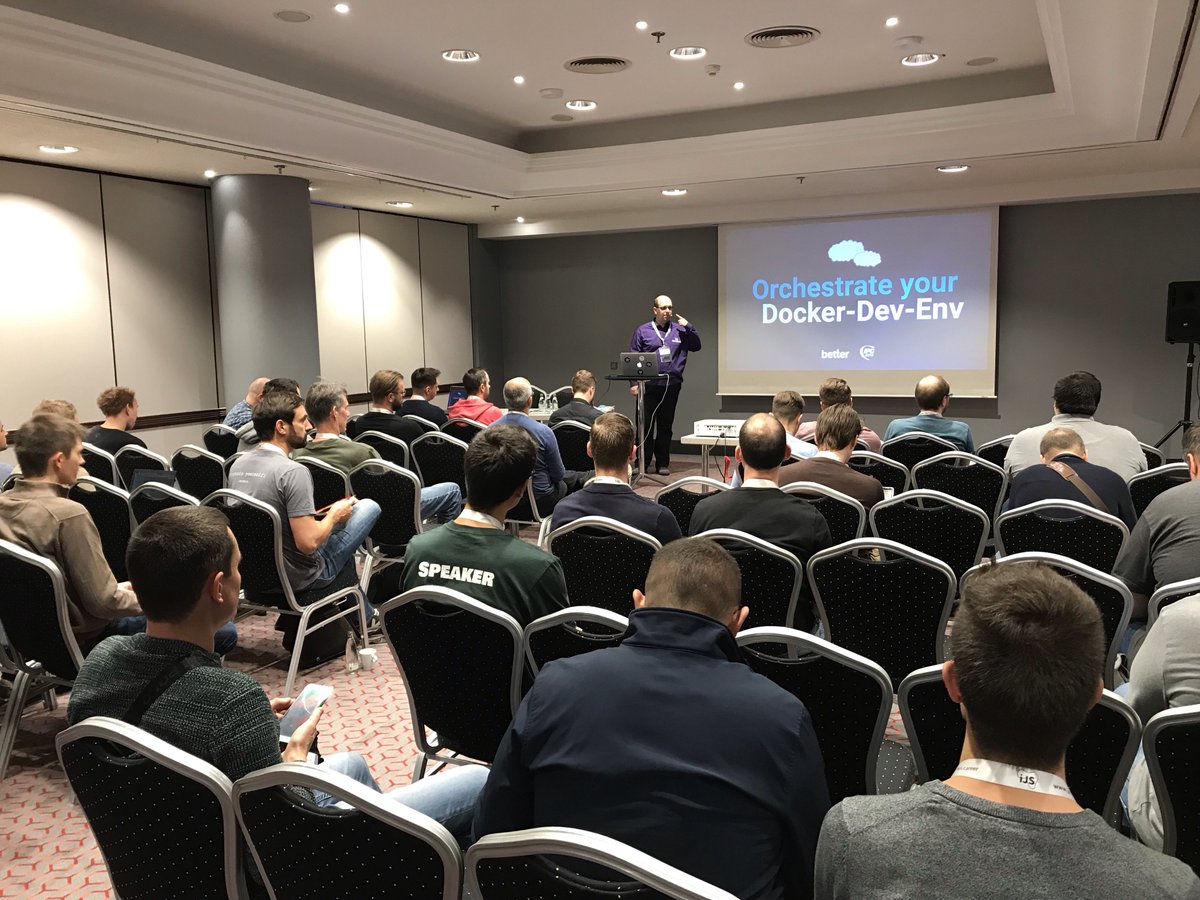 phpconference's tweet photo. @dj_thossi orchestrates his Docker Dev-Env nowadays just with simple shell scripts and shows the audience how it works in more detail because the scripts are one of a few more steps. 

#IntPHPcon #ipc19 https://t.co/1dyFIiq4Lx