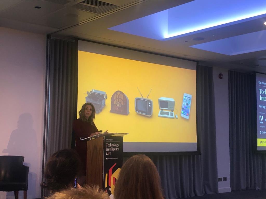 Globechain's tweet image. “Technology ultimately gives people a voice” @nicolamen #techforgood #techintel19