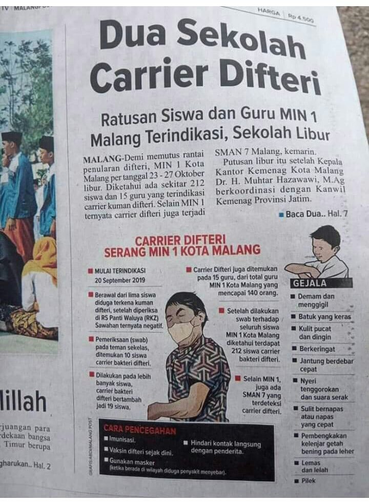 Tahun lalu aku nanya2 prosedur vaksin di Puskemas di Malang dan minta vaksin difteri, tau jawaban dokternya apa? 
"Buat apa mbak? Gak kirane perlu di Malang gak akan ada gituan, buang2 waktu aja. Kalo mbaknya ke RS jg gk akan dikasih "

Nice 👍