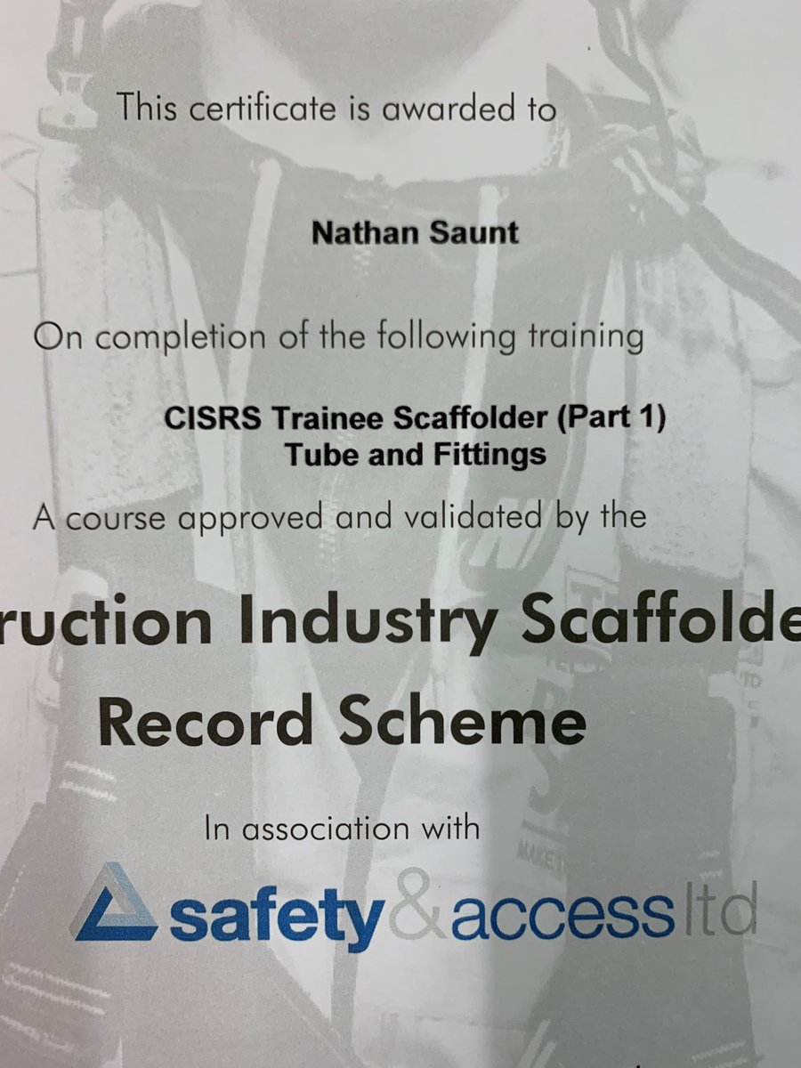 dangle20162160's tweet photo. CONGRATULATIONS to Nathan Saunt on becoming CISRS trained part 1 , keep up the good work Nathan @Safetyaccess @Scaff_Serv_Ltd @Mw5205Warren @AdamBradbury2 https://t.co/UvwEgyDE7k