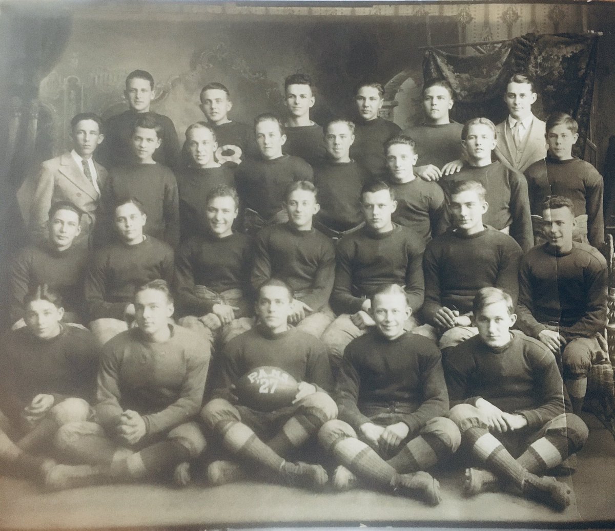 bangorbaseball's tweet photo. It all started in 1927. Paul Godshalk Sr. (Bottom right) started for PenArgyl at QB. His grandson played for Bangor 80-82. His great grandson(Kael)will start for Bangor Saturday. Family/Tradition!! https://t.co/PBwUfAtPBx