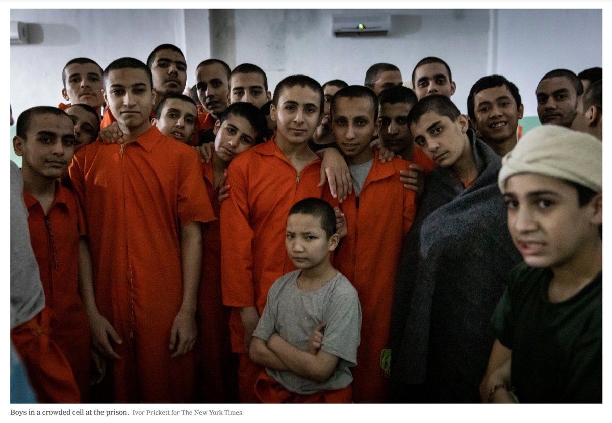 ivorprickett's tweet photo. I took this picture because I was shocked. Shocked that these young boys have ended up in prison in orange jumpsuits. Simply because adults around them made bad choices. The world has turned their backs. We have abandoned the Kurds in Syria. What is going to happen to these kids? https://t.co/6w92AOJRPe