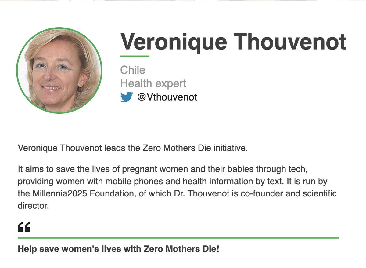 Our friend and partner of our community : <a href="/Vthouvenot/">Veronique Thouvenot</a> is named into the <a href="/BBCWorld/">BBC News (World)</a> #top100womenof2019 for her work with <a href="/ZeroMothersDie/">Zero Mothers Die</a>. See the full list of all these great women bbc.com/news/world-500… #Proud