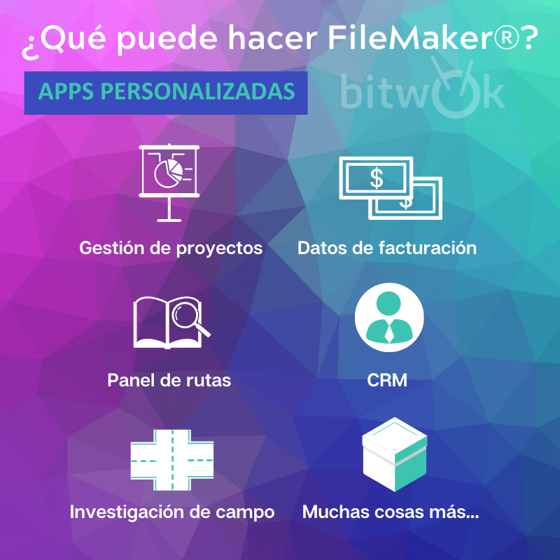 Bitwokers's tweet photo. ¡La #plataforma #FileMaker es capaz de muchas cosas! 💪

Estos son algunos ejemplos de #apps personalizadas para #empresas. 📉

#conocimiento #innovación #tecnología #app #problemsolver #filemakerexperts #Windows #mac #web #iOs #Cloud #MarketPlace #claris #Bitwokers https://t.co/VH98r8jW1o