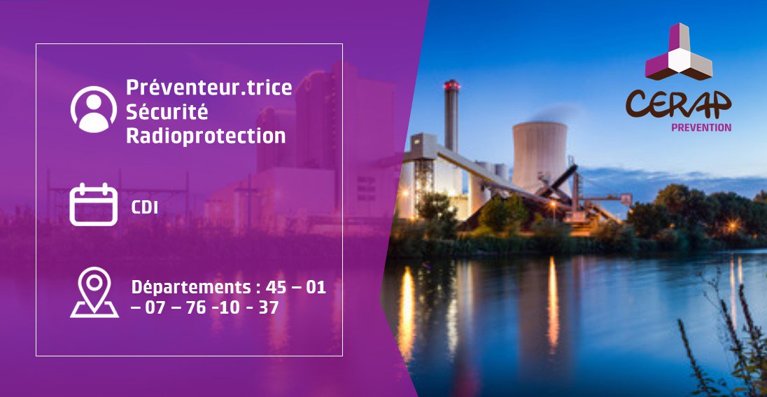 #CERAP Recrute !
Rejoignez-nous et devenez Préventeur.trice Sécurité Radioprotection. Plusieurs postes sont à pourvoir alors n'hésitez plus !

👉cerap.fr/recrutement/of…

#joincerap #joinus #jobopportunity #NuclearEnergy #energy #joboffer