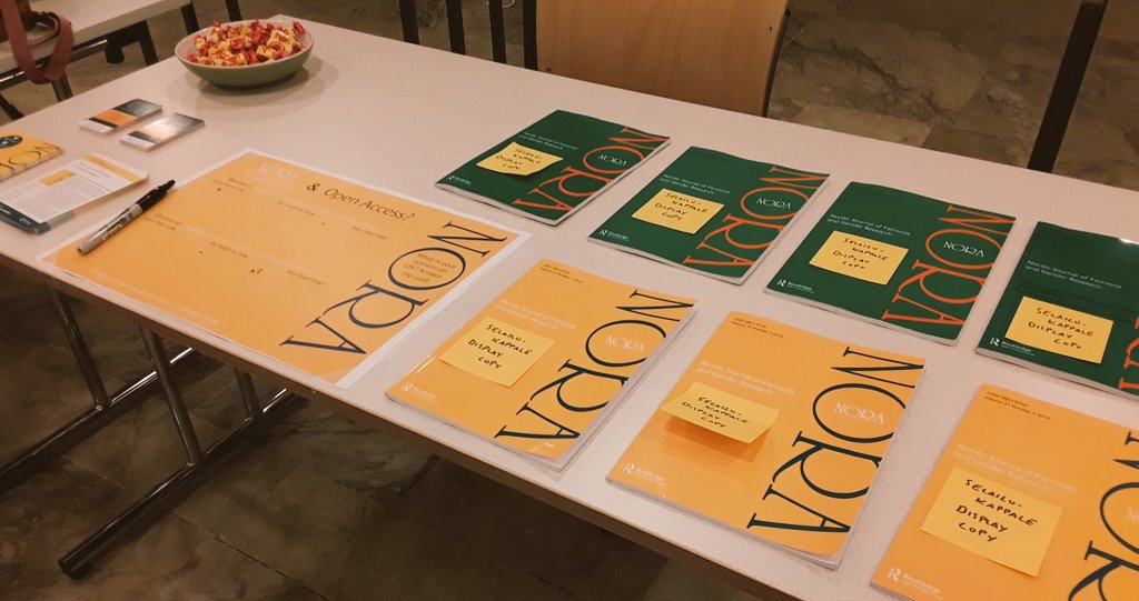 Journal_NORA's tweet photo. Welcome to take a look at our latest issues at the #GenderStudies Conference on Violence at @helsinkiuni! Today we have a Meet the Editors session during the coffee break from 15 till 16 with Editor-in-Chief @TiinaSuopajarvi and Book Review Editor Luca Tainio. See you there! https://t.co/NGOxKy9mMR