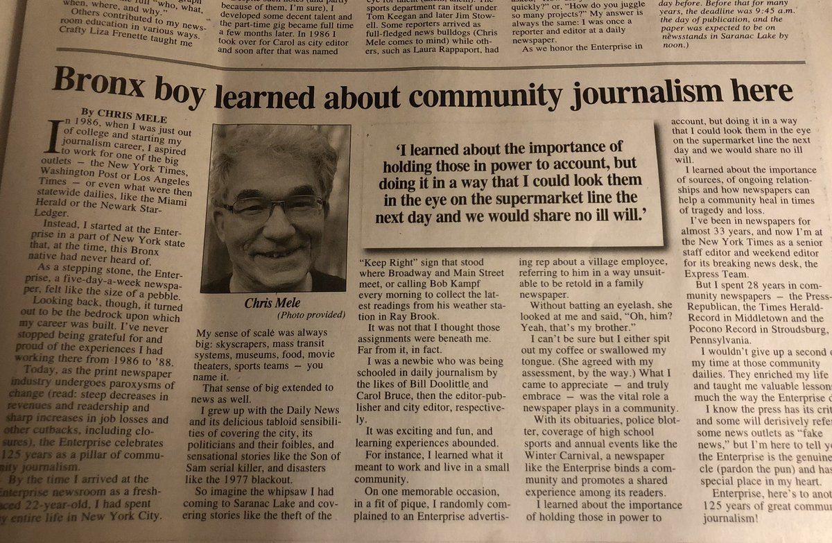 MeleChristopher's tweet photo. Privileged to share my memories of working at the @AdkEnterprise. Thanks for the column space! https://t.co/67dV6vxtWc
