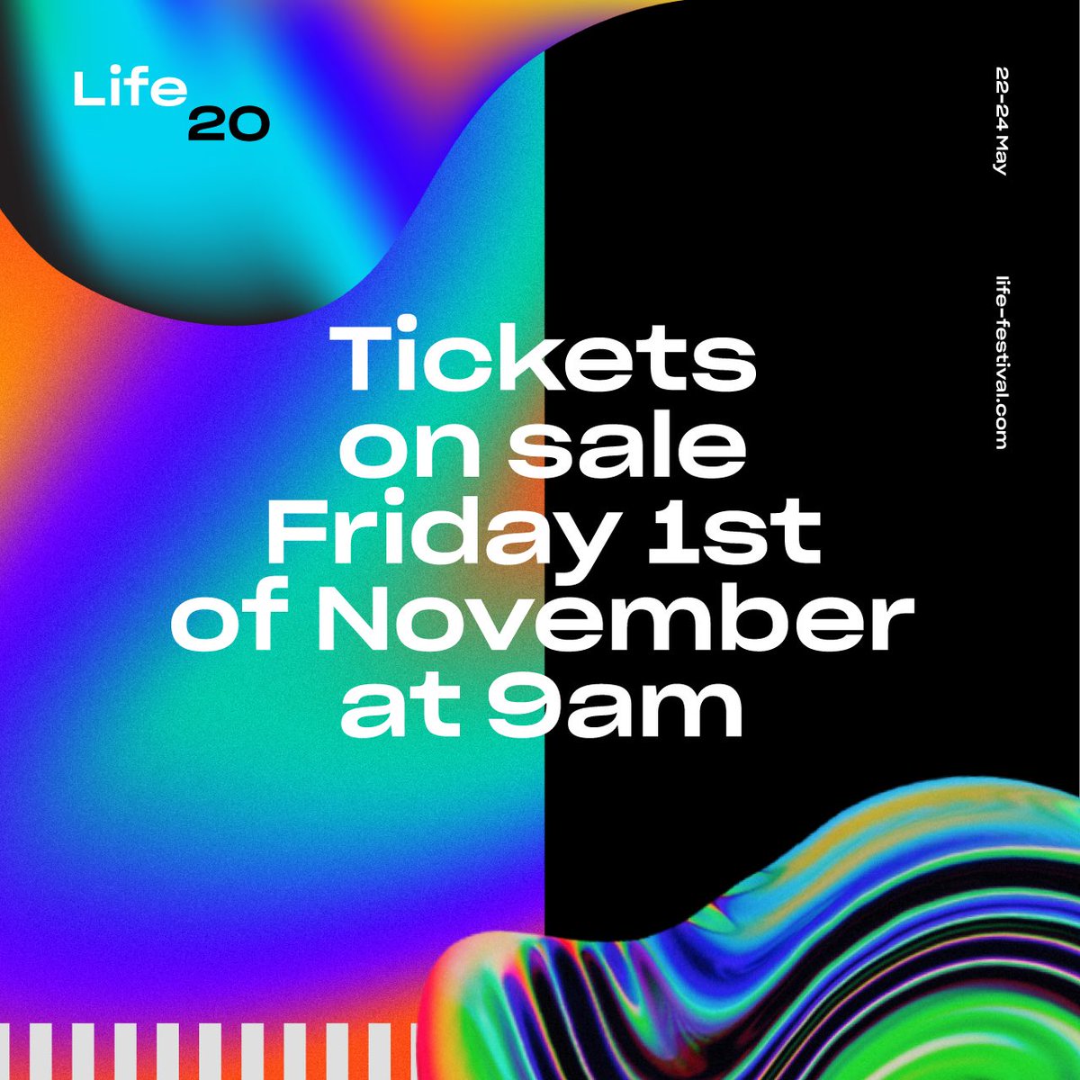 Save the date...
Life 20
22-24 May
Celebrating our 15th Anniversary, this will be our biggest event ever!
 
Early bird tickets on sale Friday Nov 1st at 9am via EVENTBRITE: bit.ly/LifeFest20