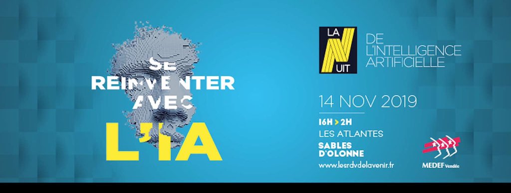 «La Nuit de l’Intelligence Artificielle» du 14 novembre prochain aux Atlantes <a href="/VilleDesSables/">Ville des Sables d'Olonne</a> <a href="/DepVendee/">Département Vendée</a> <a href="/paysdelaloire/">Pays de la Loire</a> 
Notre Groupe <a href="/Cocktail_Vision/">Cocktail Vision</a> <a href="/Gustav_by_C/">Gustav by Cocktail</a> partenaire du <a href="/MEDEFVENDEE/">Mouvement des Entreprises de France #Vendée</a> exposera ses nouvelles innovations numériques 👍
<a href="/Drobin_VM/">Daniel Robin</a>  <a href="/FredeBarteau/">Frédérique BARTEAU</a>  <a href="/ablanchard31/">Blanchard Alain ن</a>
