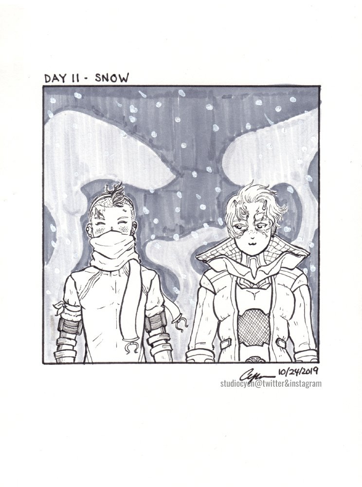 studiocyen's tweet photo. #Inktober2019 day 11 - Snow - Bob and Solen hanging out in Orb Vallis. #warframeinktober #inktoberday11 https://t.co/w1M0de4kQB