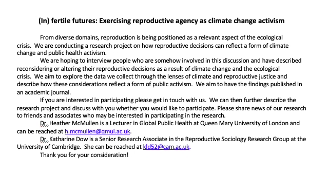 katieldow's tweet image. Are you a member of #nofuturenochildren? Have you pledged not to have children because of #climatechange #climatecrisis? Would you like to talk more about your decision and contribute to academic research? Get in touch if you have questions / are interested in being interviewed!