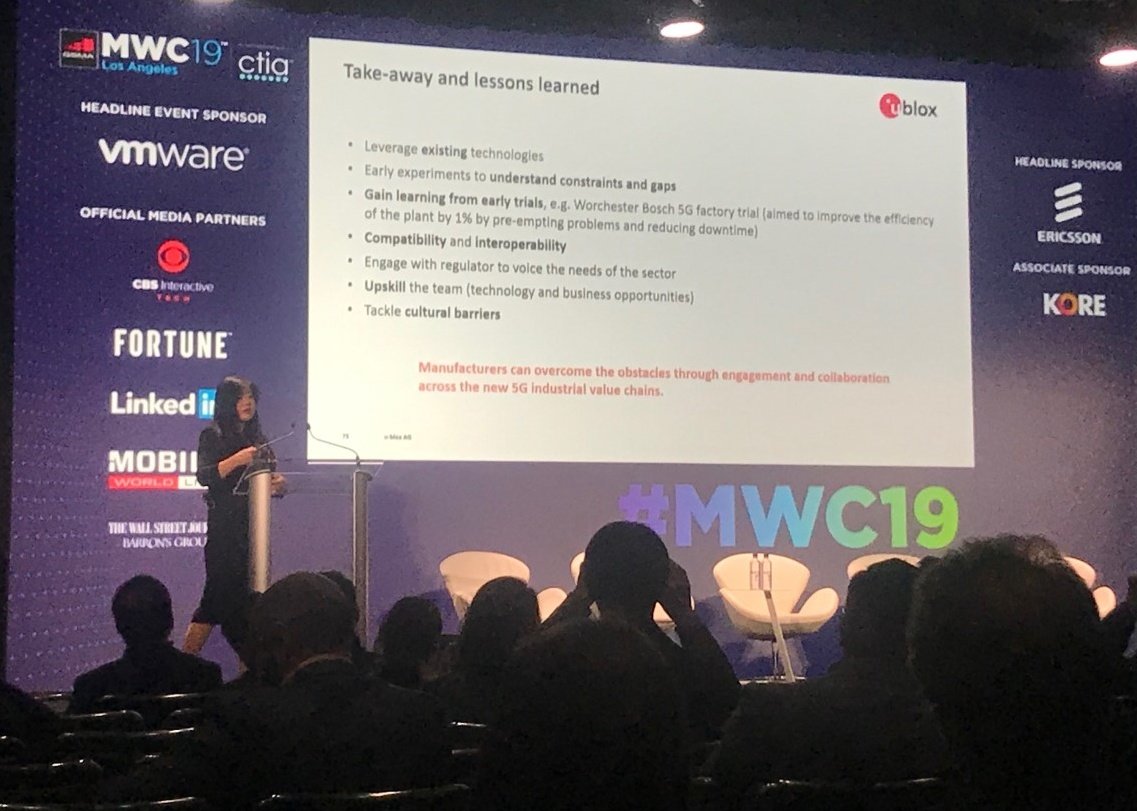 Humbled to be invited to #MWC19 #LA to share some thoughts on the challenges and opportunities in enabling connectivity for the manufacturing sector #5GEra, gaps to address and lessons learned so far. @ublox @UK_5G @5G_ACIA @5g_smart #5GSMART #UK5G @TheIET @GSMA