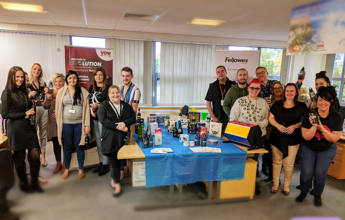 To help reduce our usage of single use plastics, we have teamed up with Fellowes who have generously donated reusable water bottles for VOW Wholesale staff. 

Thank you <a href="/FellowesUK/">Fellowes UK</a> for launching this on the sales floor this morning! ♻️ 💚 #EVOlution #CSR
