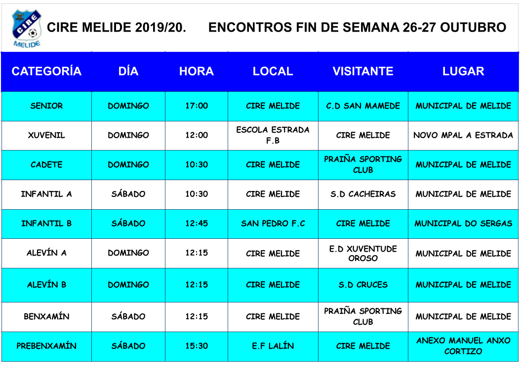 FIN DE SEMANA DE FÚTBOL, CON ATA 6 ENCONTROS NO MUNICIPAL DE MELIDE. VEN A ANIMAR OS NOSOS EQUIPOS. VAI CIRE!!!⚽️⚽️