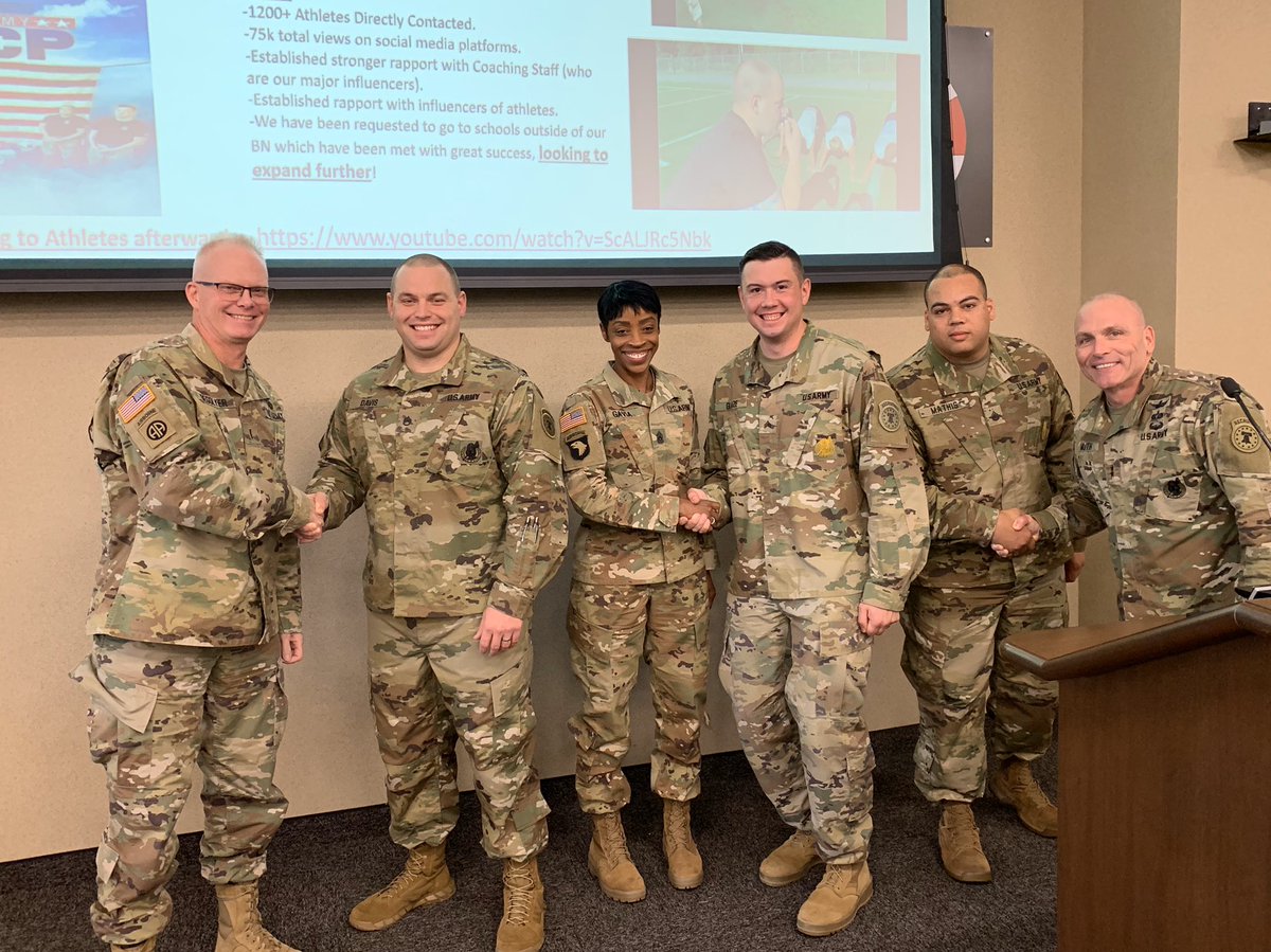 usarec's tweet photo. Awesome job to the Dalton Recruiting Station Recruiters! They presented their Warrior Athlete Challenge Program to the command during the #USAREC ALTC. They are doing great things w/ their program &amp; shared it as another tool to support the recruiting mission. #YearOfTheRecruiter https://t.co/iJE5NXODFv