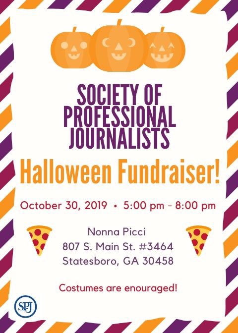 SpjGaSouthern's tweet photo. Hello journalists! ❤️ Just a heads up that SPJ will be holding a Halloween themed fundraiser on Oct. 30 at Nonna Picci from 5 pm - 8 pm. Come indulge in some good Italian cuisine &amp; help support our organization! 😊 https://t.co/VfGzee7otA
