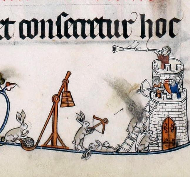 Bunnies laying siege!(Cambridge, Fitzwilliam Museum, MS 298, f. 41r)  #MedievalTwitter
