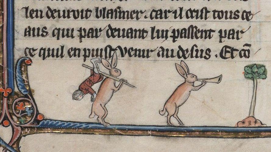 An excellent catch from the hunt! The bunnies will eat well tonight!(Beinecke, MS 229, f. 94v)  #MedievalTwitter