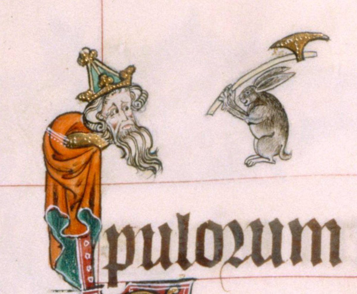 Bunny gleefully ends the monarchy!(BL, MS Additional 49622, f. 13v)  #MedievalTwitter
