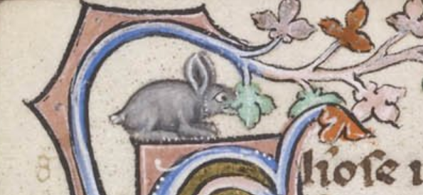 Bunny eats a leaf!Just normal bunny things, for sure. Fin.(BL, MS Egerton 945, f. 237v)  #MedievalTwitter