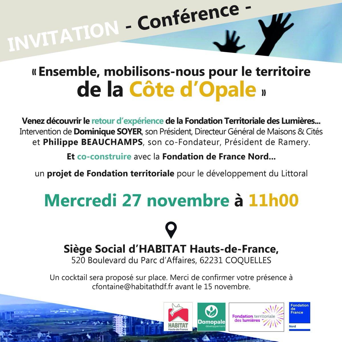 [Invitation - Mercredi 27 Novembre] " Co-construisons un projet de Fondation territoriale pour le développement de la Côte d'Opale " : une conférence proposée par notre réseau Domopale ! *Sur réservation avant le 15 novembre