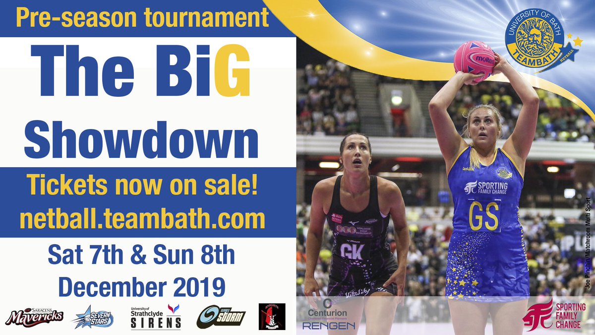 TeamBathNetball's tweet photo. Can't wait for #VNSL2020? Come and watch the #BlueAndGold, @SaracensMavs, @SevernStars, @SirensNetball and @SurreyStorm, plus @KnightsNetball, during 2⃣ action-packed days of #netball at the @TeamBath Arena.

#TheBiGShowdown | Dec 7&amp;8 | Ticket info: https://t.co/WUsJbzPal8 https://t.co/WMMt9hr8dx
