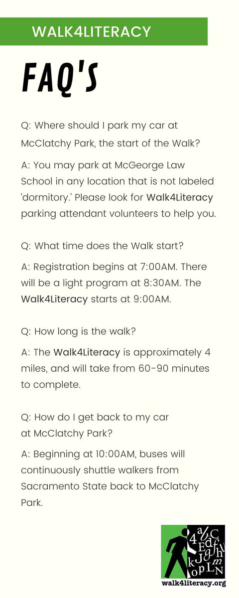 If you have <a href="/Walk4Literacy/">Walk4Literacy</a> questions we have some answers! #walk4literacy #sacramento