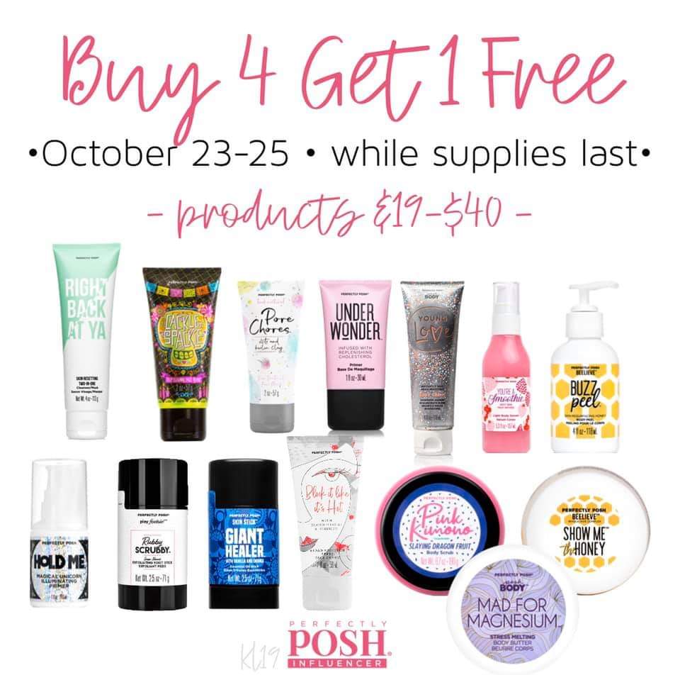 The birthday-month surprises keep rollin’ in, and this time, it’s Buy FOUR Get 1 Free!
Our classic Buy 5 Get 1 Free deal just got even better! From October 23–25, when you shop four of these products, you can get a fifth for FREE!*
#naturalbeauty #perfectlyposh #skincare