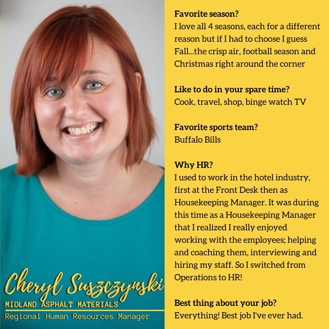 Barrett_Ind's tweet photo. Our next #spotlight for #HRWeek of the #40WeeksOfBarrett is Cheryl Suz...Suscy......Cheryl S! Cheryl is the Regional HR Manager with Midland Asphalt in the #Tonawanda NY regional office.
#ItStartsWithUs https://t.co/HtfHak5ghW