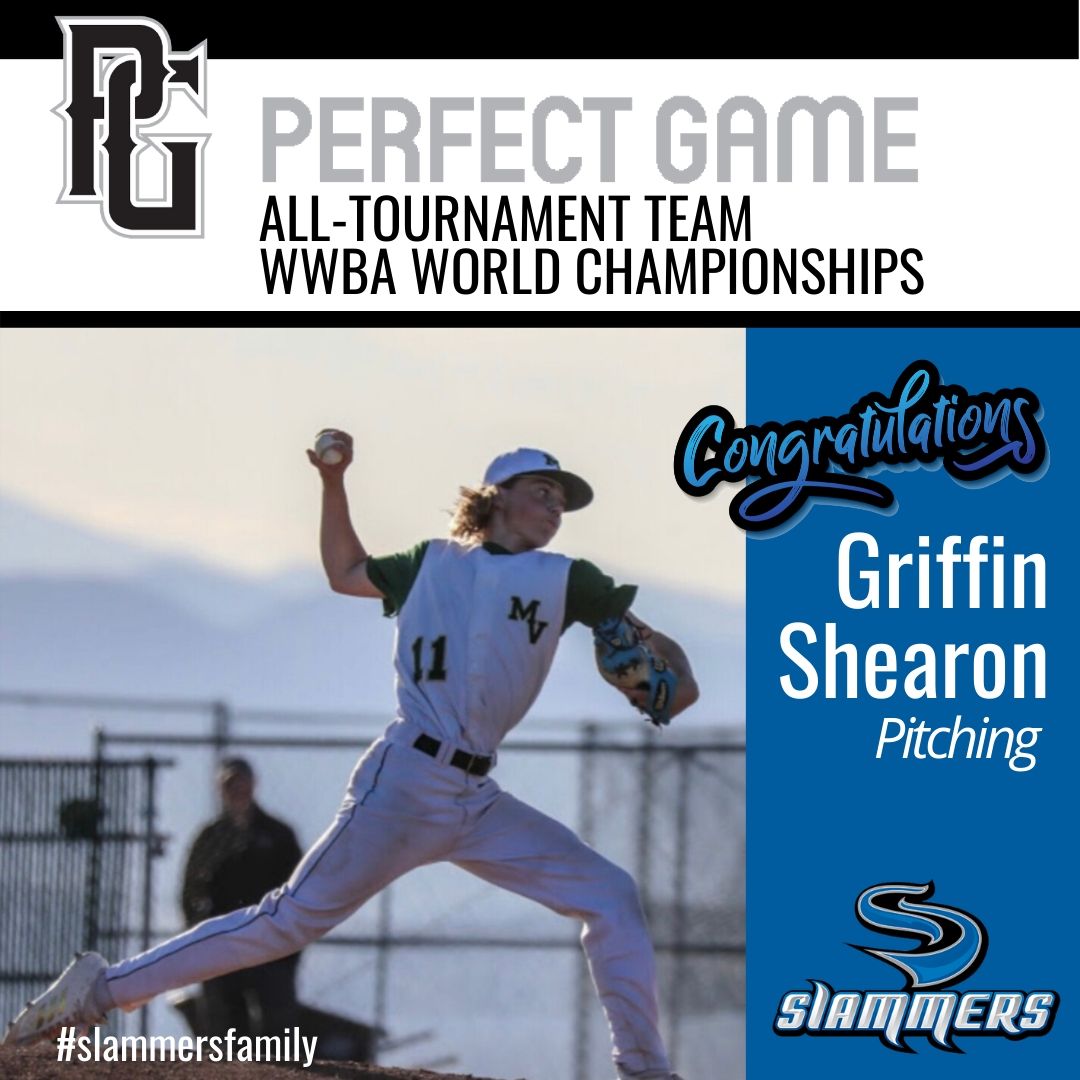 Slammersbasball's tweet photo. Congratulations to @griffinshearon on being selected to the@PerfectGameUSA  all tournament team for the WWBA world championships in Jupiter. This is the biggest tournament in the country with the best teams and players! Great job #slammersfamily https://t.co/gAwHf53dVb