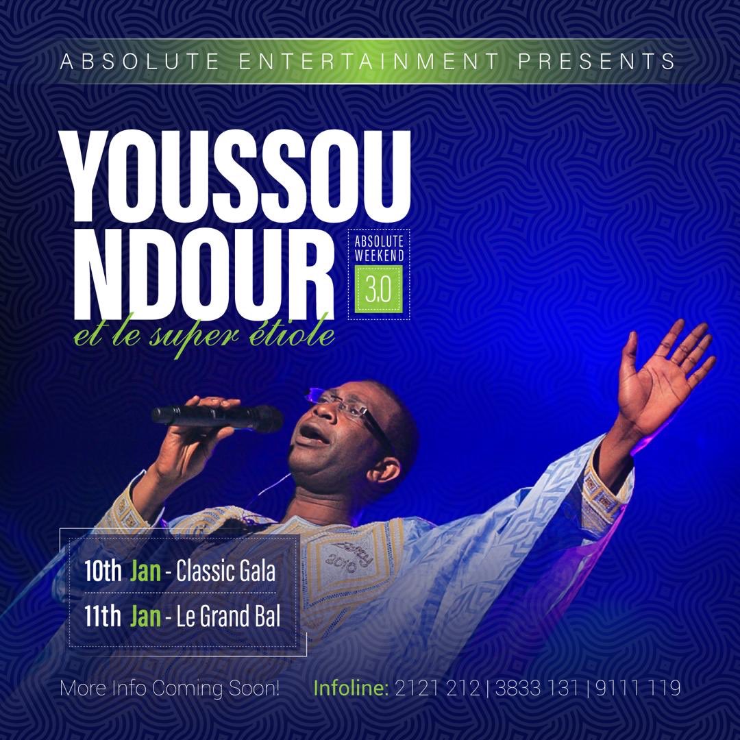 Banjakey's tweet image. Absolute Weekend 3.0

Dates:
Classic Gala
10th January 2020

Le Grand Bal
11th January 2020

Proudly brought to you by Absolute Entertainment

#AbsolutelyBiggerAndBetter
#AbsoluteWeekend 
#YoussouNdour 
#LeSuperEtoile